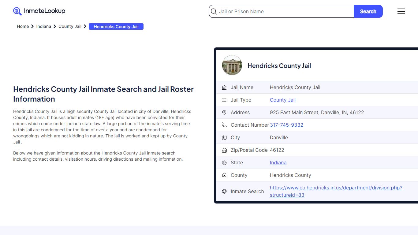 Hendricks County Jail (IN) Inmate Search Indiana - Inmate Lookup